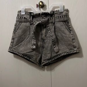 SHEIN HIGH RISE FADED GREY TIE WAIST DENIM SHORTS SIZE 4